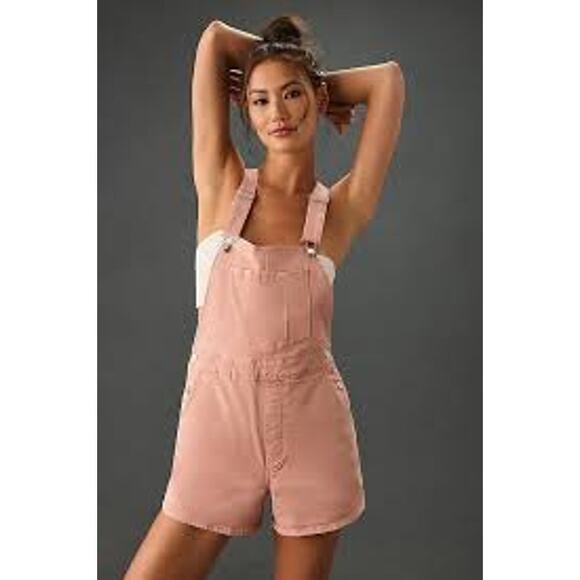 Rolla's Original  Short High Rise Cut Off Overalls, Pink, Anthropologie, Sz S - Picture 1 of 13